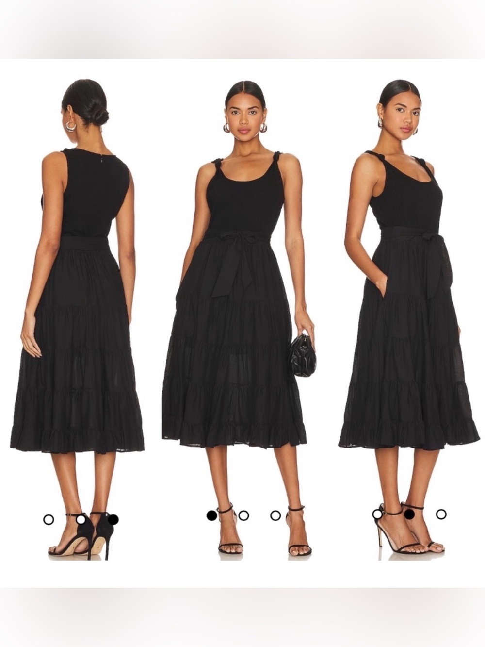Paige Samosa Dress Black Tiered Midi Dress Size Small